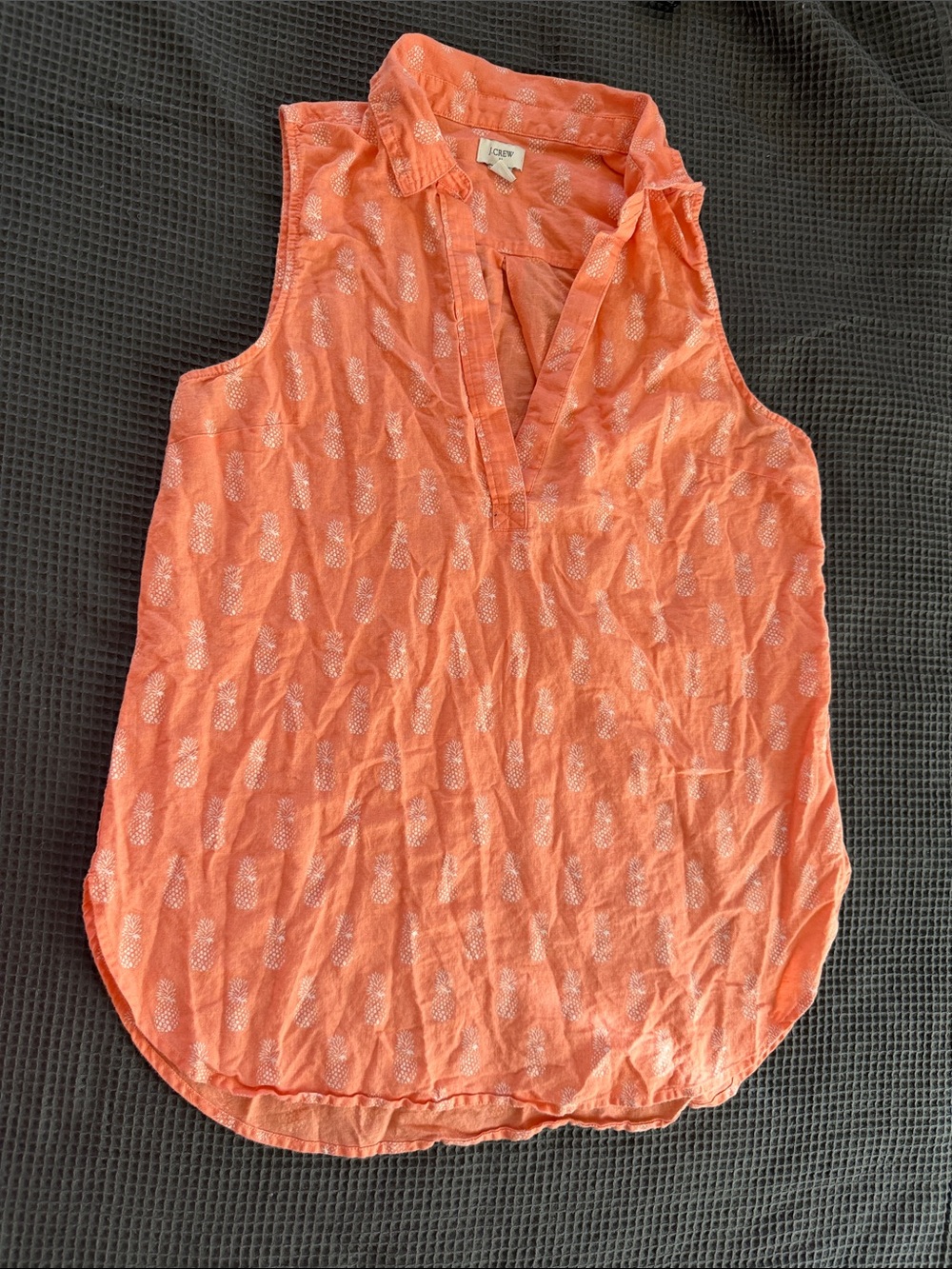 J. Crew Coral Sleeveless Pineapple-Print V-Neck Top